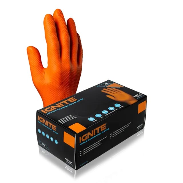 Our thickest heavyweight model yet, Ignite™ gloves are crafted for resilience from brawny 7-millimeter nitrile in a high-visibility orange. Medical grade, chemo and fentanyl-rated, and richly textured, Ignite™ provide all-day abrasion protection and high puncture resistance while maintaining dexterity, flexibility, and comfort. No matter where you wear them, they're more than ready to withstand the toughest challenges of your workday.