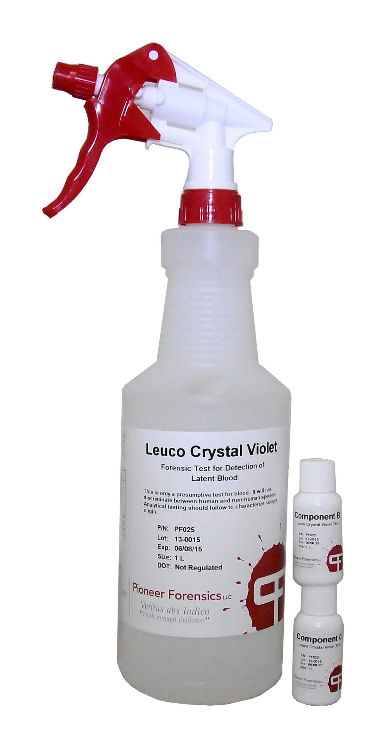 Leucocrystal Violet reacts with the heme-group in blood to give a violet color.