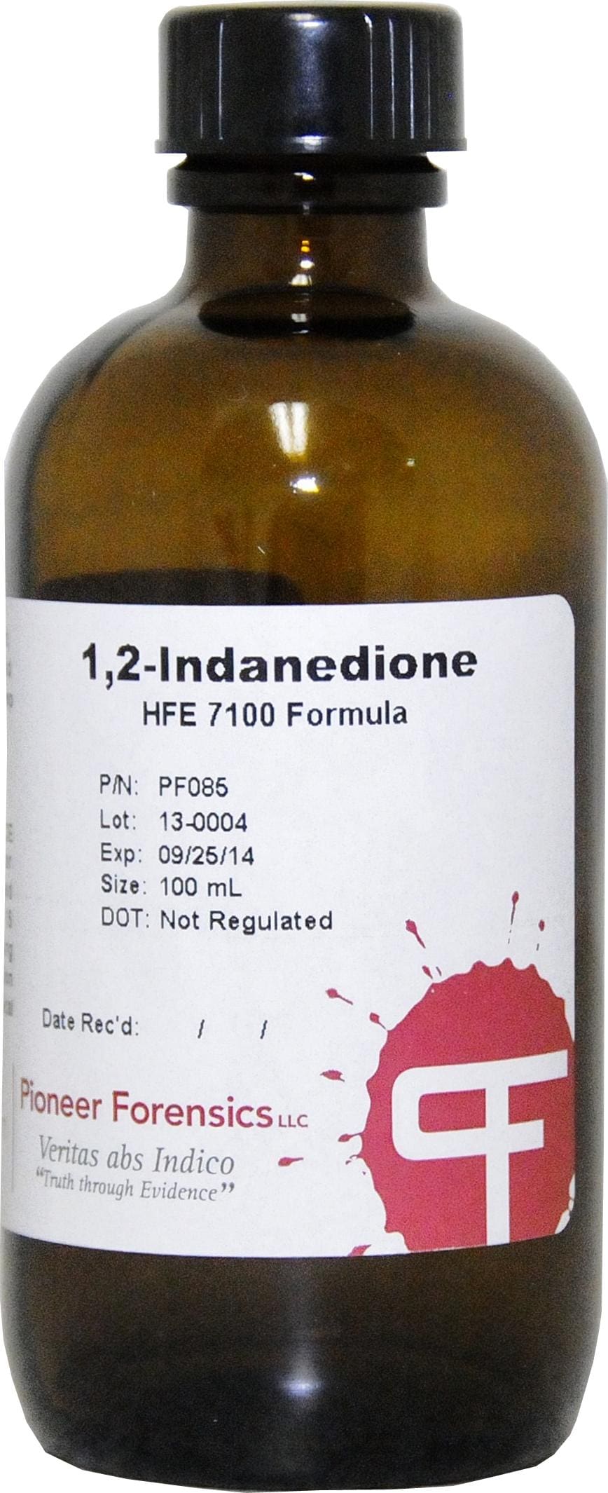 Indandione is extremely sensitive to amino acids in latent finger prints on porous surfaces. It is reported to develop 46% more latent prints than DFO. The consistency and quality make this the best in the industry.